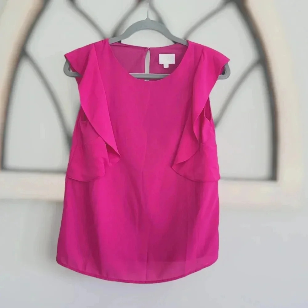 Three07 Sleeveless Chiffon Flutter Blouse Size Small